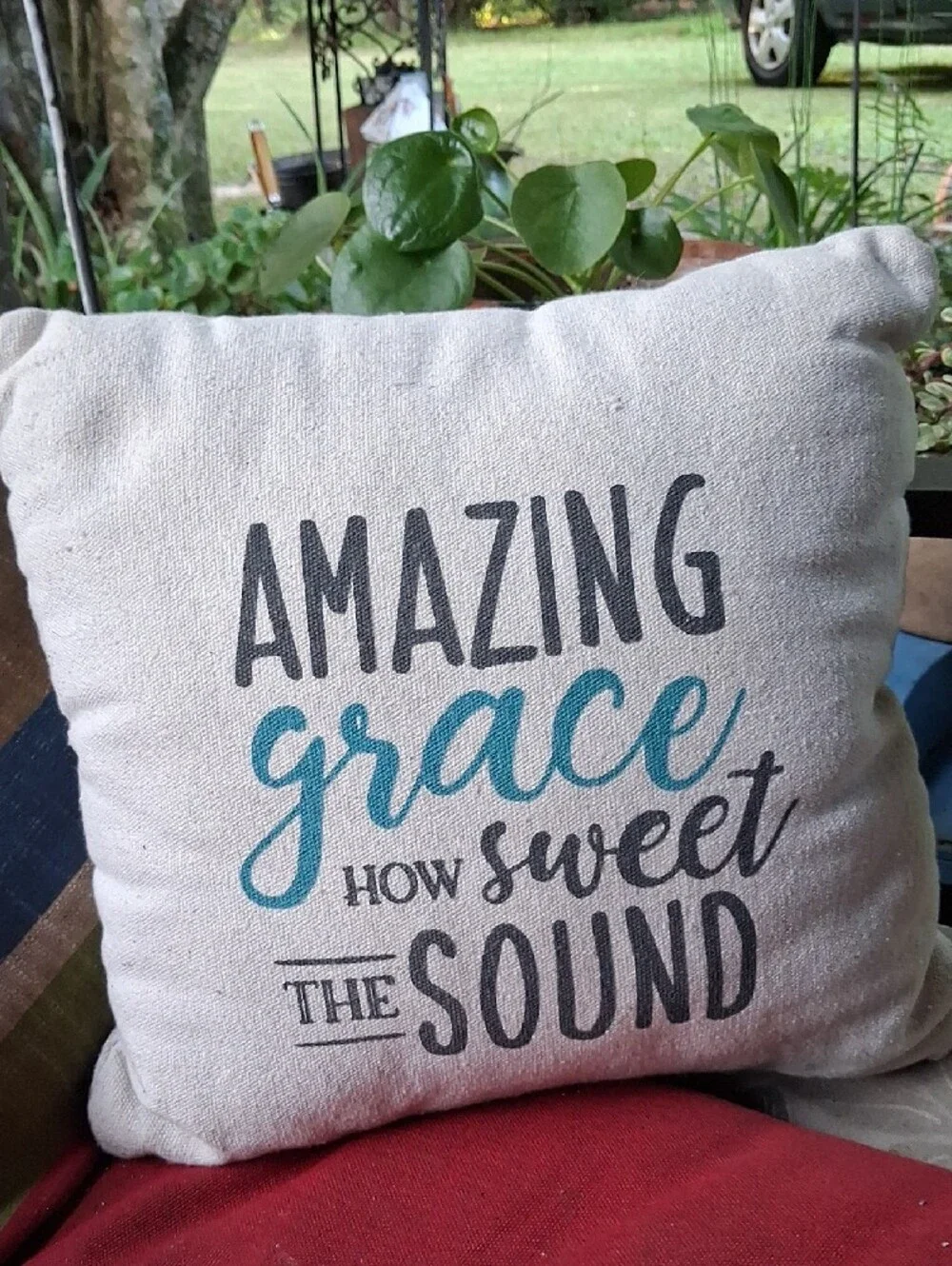 Set Of 2 White Throw Pillows with Teal & Gray Typography